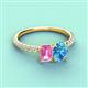 3 - Galina 7x5 mm Emerald Cut Pink Sapphire and 8x6 mm Oval Blue Topaz 2 Stone Duo Ring 