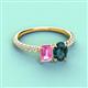 3 - Galina 7x5 mm Emerald Cut Pink Sapphire and 8x6 mm Oval London Blue Topaz 2 Stone Duo Ring 