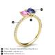 5 - Galina 7x5 mm Emerald Cut Pink Sapphire and 8x6 mm Oval Iolite 2 Stone Duo Ring 