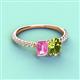 3 - Galina 7x5 mm Emerald Cut Pink Sapphire and 8x6 mm Oval Peridot 2 Stone Duo Ring 