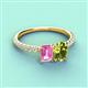 3 - Galina 7x5 mm Emerald Cut Pink Sapphire and 8x6 mm Oval Peridot 2 Stone Duo Ring 