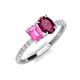 4 - Galina 7x5 mm Emerald Cut Pink Sapphire and 8x6 mm Oval Rhodolite Garnet 2 Stone Duo Ring 