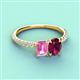 3 - Galina 7x5 mm Emerald Cut Pink Sapphire and 8x6 mm Oval Rhodolite Garnet 2 Stone Duo Ring 