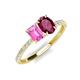 4 - Galina 7x5 mm Emerald Cut Pink Sapphire and 8x6 mm Oval Rhodolite Garnet 2 Stone Duo Ring 