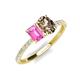 4 - Galina 7x5 mm Emerald Cut Pink Sapphire and 8x6 mm Oval Smoky Quartz 2 Stone Duo Ring 