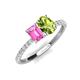 4 - Galina 7x5 mm Emerald Cut Pink Sapphire and 8x6 mm Oval Peridot 2 Stone Duo Ring 
