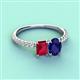 3 - Galina 7x5 mm Emerald Cut Ruby and 8x6 mm Oval Blue Sapphire 2 Stone Duo Ring 