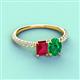 3 - Galina 7x5 mm Emerald Cut Ruby and 8x6 mm Oval Emerald 2 Stone Duo Ring 