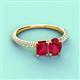 3 - Galina 7x5 mm Emerald Cut and Oval Ruby 2 Stone Duo Ring 