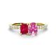 1 - Galina 7x5 mm Emerald Cut Ruby and 8x6 mm Oval Pink Sapphire 2 Stone Duo Ring 