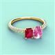 3 - Galina 7x5 mm Emerald Cut Ruby and 8x6 mm Oval Pink Sapphire 2 Stone Duo Ring 