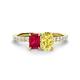 1 - Galina 7x5 mm Emerald Cut Ruby and 8x6 mm Oval Yellow Sapphire 2 Stone Duo Ring 
