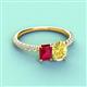 3 - Galina 7x5 mm Emerald Cut Ruby and 8x6 mm Oval Yellow Sapphire 2 Stone Duo Ring 
