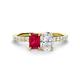 1 - Galina 7x5 mm Emerald Cut Ruby and 8x6 mm Oval White Sapphire 2 Stone Duo Ring 