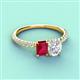 3 - Galina 7x5 mm Emerald Cut Ruby and 8x6 mm Oval White Sapphire 2 Stone Duo Ring 