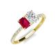 4 - Galina 7x5 mm Emerald Cut Ruby and 8x6 mm Oval White Sapphire 2 Stone Duo Ring 