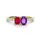1 - Galina 7x5 mm Emerald Cut Ruby and 8x6 mm Oval Amethyst 2 Stone Duo Ring 