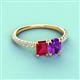 3 - Galina 7x5 mm Emerald Cut Ruby and 8x6 mm Oval Amethyst 2 Stone Duo Ring 