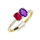4 - Galina 7x5 mm Emerald Cut Ruby and 8x6 mm Oval Amethyst 2 Stone Duo Ring 