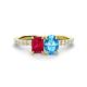 1 - Galina 7x5 mm Emerald Cut Ruby and 8x6 mm Oval Blue Topaz 2 Stone Duo Ring 
