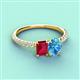 3 - Galina 7x5 mm Emerald Cut Ruby and 8x6 mm Oval Blue Topaz 2 Stone Duo Ring 