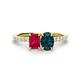 1 - Galina 7x5 mm Emerald Cut Ruby and 8x6 mm Oval London Blue Topaz 2 Stone Duo Ring 
