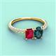 3 - Galina 7x5 mm Emerald Cut Ruby and 8x6 mm Oval London Blue Topaz 2 Stone Duo Ring 