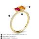 5 - Galina 7x5 mm Emerald Cut Ruby and 8x6 mm Oval Citrine 2 Stone Duo Ring 