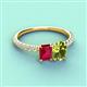 3 - Galina 7x5 mm Emerald Cut Ruby and 8x6 mm Oval Peridot 2 Stone Duo Ring 