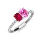 4 - Galina 7x5 mm Emerald Cut Ruby and 8x6 mm Oval Pink Sapphire 2 Stone Duo Ring 