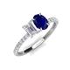 4 - Galina 7x5 mm Emerald Cut White Sapphire and 8x6 mm Oval Blue Sapphire 2 Stone Duo Ring 