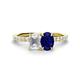 1 - Galina 7x5 mm Emerald Cut White Sapphire and 8x6 mm Oval Blue Sapphire 2 Stone Duo Ring 