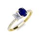 4 - Galina 7x5 mm Emerald Cut White Sapphire and 8x6 mm Oval Blue Sapphire 2 Stone Duo Ring 