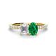 1 - Galina 7x5 mm Emerald Cut White Sapphire and 8x6 mm Oval Emerald 2 Stone Duo Ring 