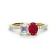 1 - Galina 7x5 mm Emerald Cut White Sapphire and 8x6 mm Oval Ruby 2 Stone Duo Ring 