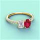 3 - Galina 7x5 mm Emerald Cut White Sapphire and 8x6 mm Oval Ruby 2 Stone Duo Ring 