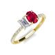 4 - Galina 7x5 mm Emerald Cut White Sapphire and 8x6 mm Oval Ruby 2 Stone Duo Ring 