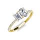 4 - Galina 7x5 mm Emerald Cut White Sapphire and GIA Certified 8x6 mm Oval Diamond 2 Stone Duo Ring 