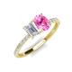 4 - Galina 7x5 mm Emerald Cut White Sapphire and 8x6 mm Oval Pink Sapphire 2 Stone Duo Ring 