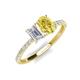 4 - Galina 7x5 mm Emerald Cut White Sapphire and 8x6 mm Oval Yellow Sapphire 2 Stone Duo Ring 