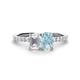1 - Galina 7x5 mm Emerald Cut White Sapphire and 8x6 mm Oval Aquamarine 2 Stone Duo Ring 