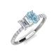 4 - Galina 7x5 mm Emerald Cut White Sapphire and 8x6 mm Oval Aquamarine 2 Stone Duo Ring 