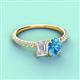 3 - Galina 7x5 mm Emerald Cut White Sapphire and 8x6 mm Oval Blue Topaz 2 Stone Duo Ring 