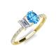 4 - Galina 7x5 mm Emerald Cut White Sapphire and 8x6 mm Oval Blue Topaz 2 Stone Duo Ring 
