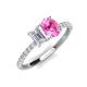 4 - Galina 7x5 mm Emerald Cut White Sapphire and 8x6 mm Oval Pink Sapphire 2 Stone Duo Ring 