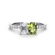 1 - Galina 7x5 mm Emerald Cut White Sapphire and 8x6 mm Oval Peridot 2 Stone Duo Ring 