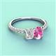 3 - Galina 7x5 mm Emerald Cut White Sapphire and 8x6 mm Oval Pink Sapphire 2 Stone Duo Ring 