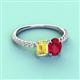 3 - Galina 7x5 mm Emerald Cut Yellow Sapphire and 8x6 mm Oval Ruby 2 Stone Duo Ring 