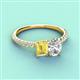 3 - Galina 7x5 mm Emerald Cut Yellow Sapphire and IGI Certified 8x6 mm Oval Lab Grown Diamond 2 Stone Duo Ring 