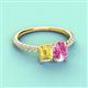 3 - Galina 7x5 mm Emerald Cut Yellow Sapphire and 8x6 mm Oval Pink Sapphire 2 Stone Duo Ring 